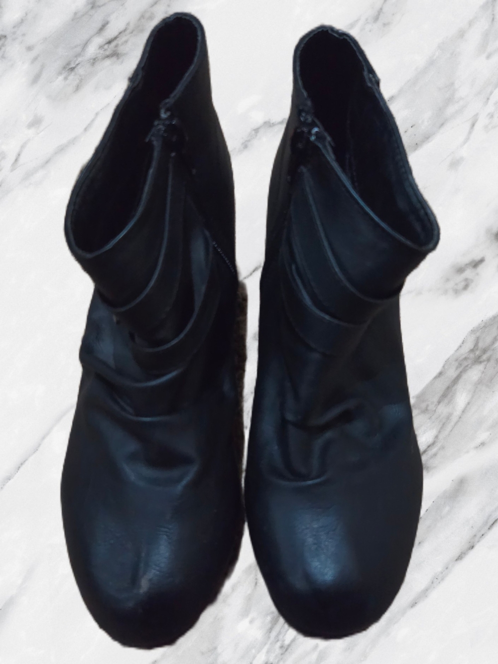 Black Wedge Ankle Boots with Buckle Detail - Picture 3 of 6